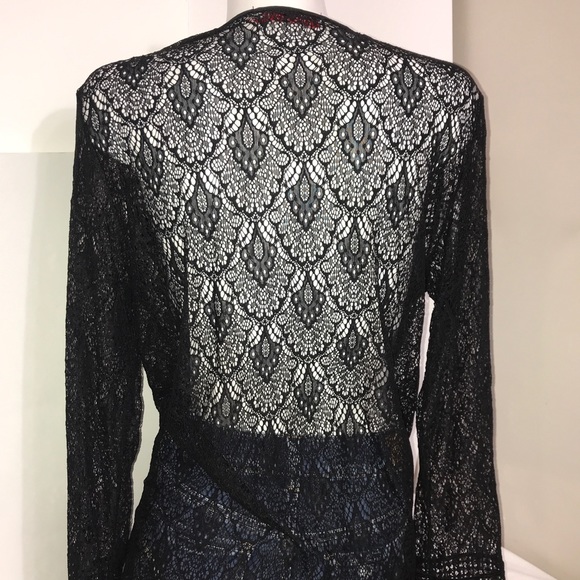 Passion Black Floral Net Nylon Open Maxi Cardigan - Picture 8 of 11